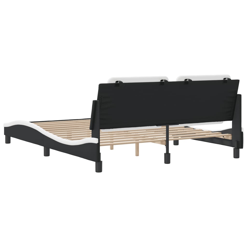Bed Frame without Mattress "Zadar" Black and White 152x203 cm Queen Faux Leather