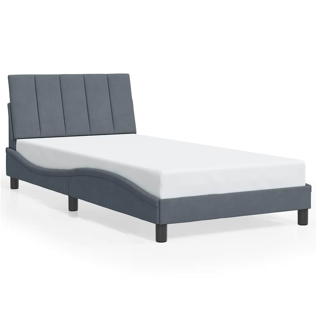 Bed Frame without Mattress "Hanko" Dark Grey 107x203 cm King Single Velvet