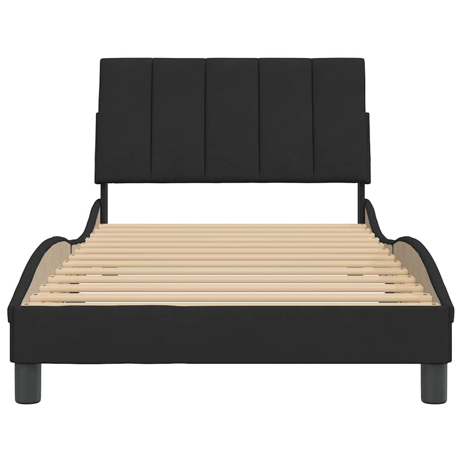 Bed Frame without Mattress "Hanko" Black 107x203 cm King Single Velvet