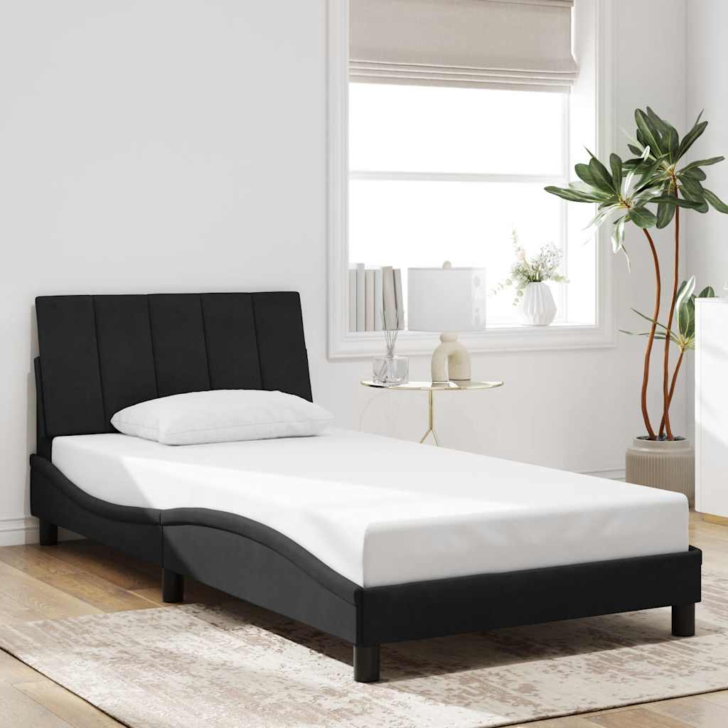 Bed Frame without Mattress "Hanko" Black 107x203 cm King Single Velvet