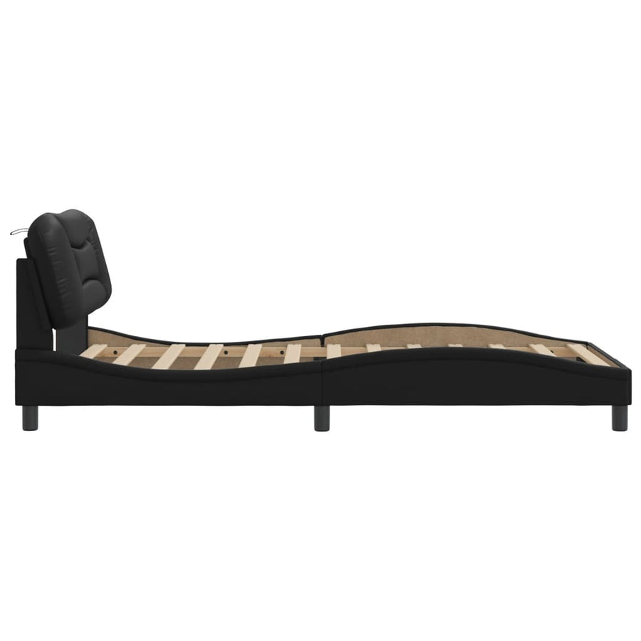 Bed Frame without Mattress "Hvar" Black 107x203 cm King Single Faux Leather