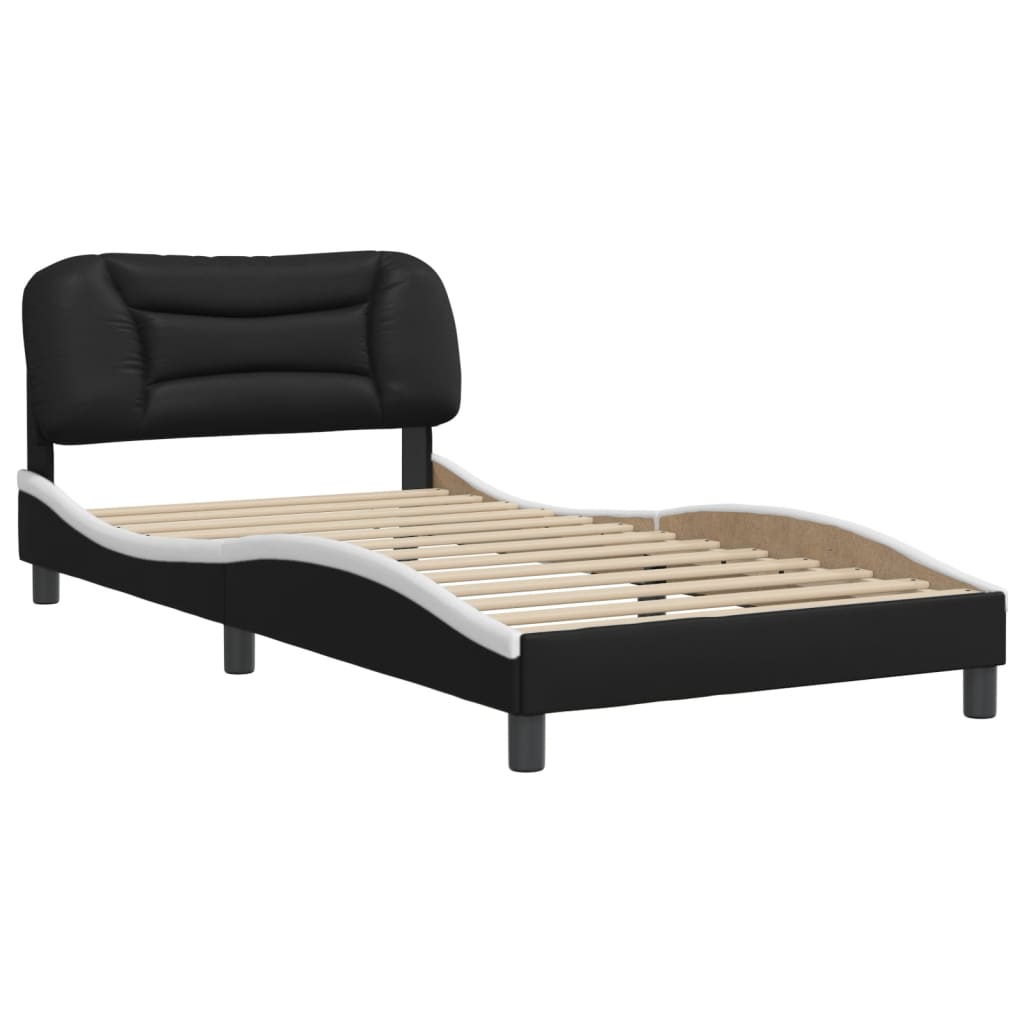 Bed Frame without Mattress "Hvar" Black and White 107x203 cm King Single Faux Leather