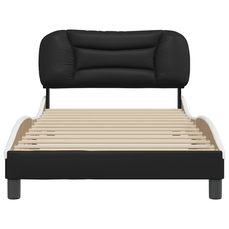 Bed Frame without Mattress "Hvar" Black and White 107x203 cm King Single Faux Leather