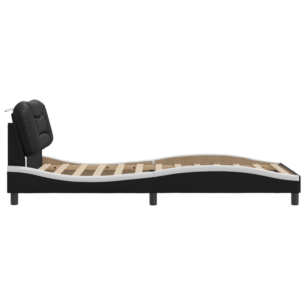 Bed Frame without Mattress "Hvar" Black and White 107x203 cm King Single Faux Leather