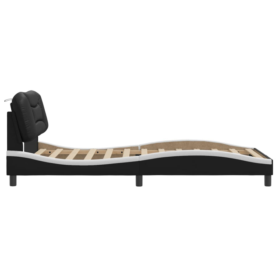 Bed Frame without Mattress "Hvar" Black and White 107x203 cm King Single Faux Leather