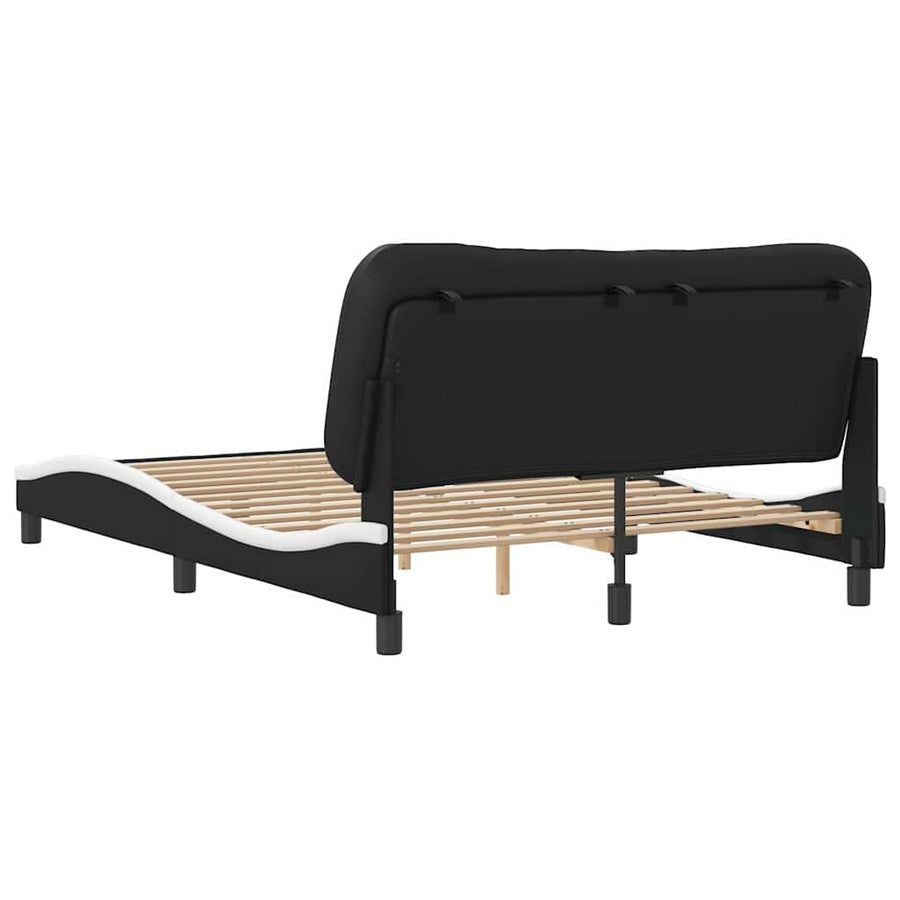 Bed Frame without Mattress "Hvar" Black and White 137x190 cm Double Faux Leather