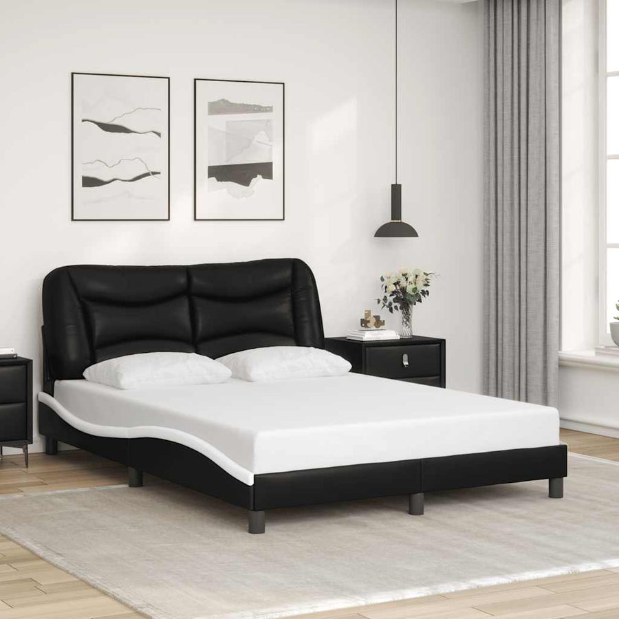 Bed Frame without Mattress "Hvar" Black and White 137x190 cm Double Faux Leather