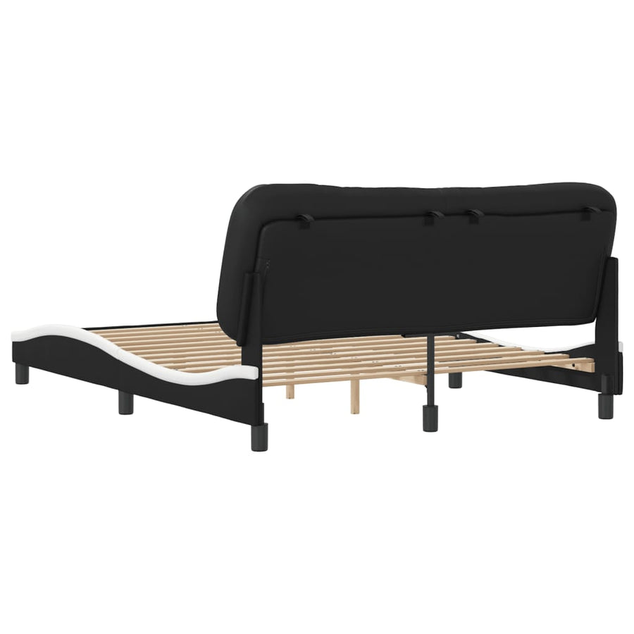 Bed Frame without Mattress "Hvar" Black and White 152x203 cm Queen Faux Leather