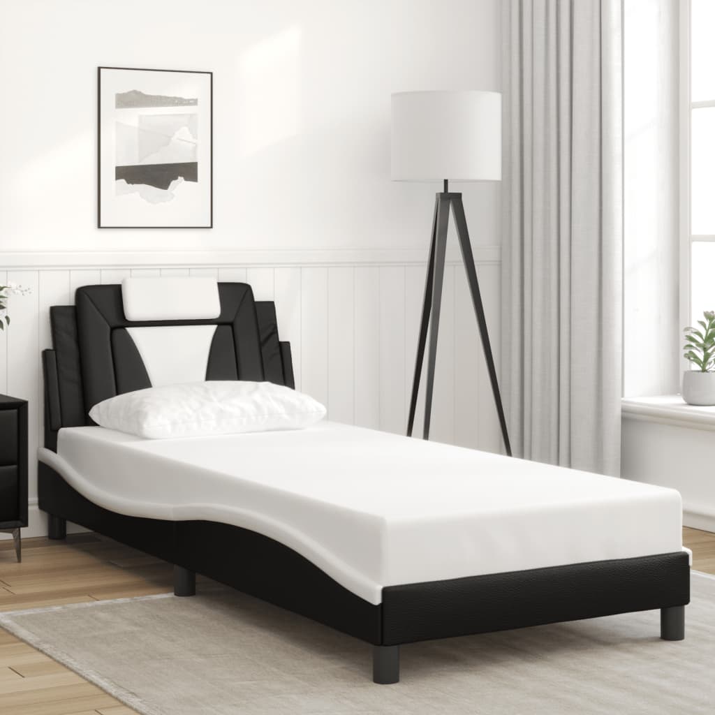 Bed Frame "Viana" without Mattress Black and White 90x190 cm Faux Leather