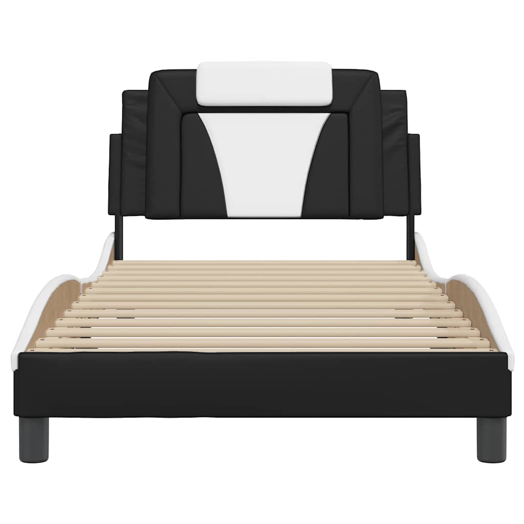 Bed Frame "Viana" without Mattress Black and White 107x203 cm King Single Faux Leather