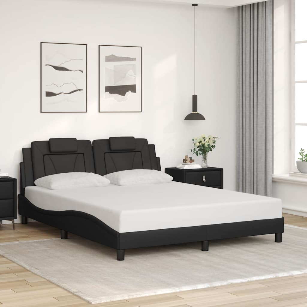 Bed Frame "Viana" without Mattress Black 152x203 cm Queen Faux Leather