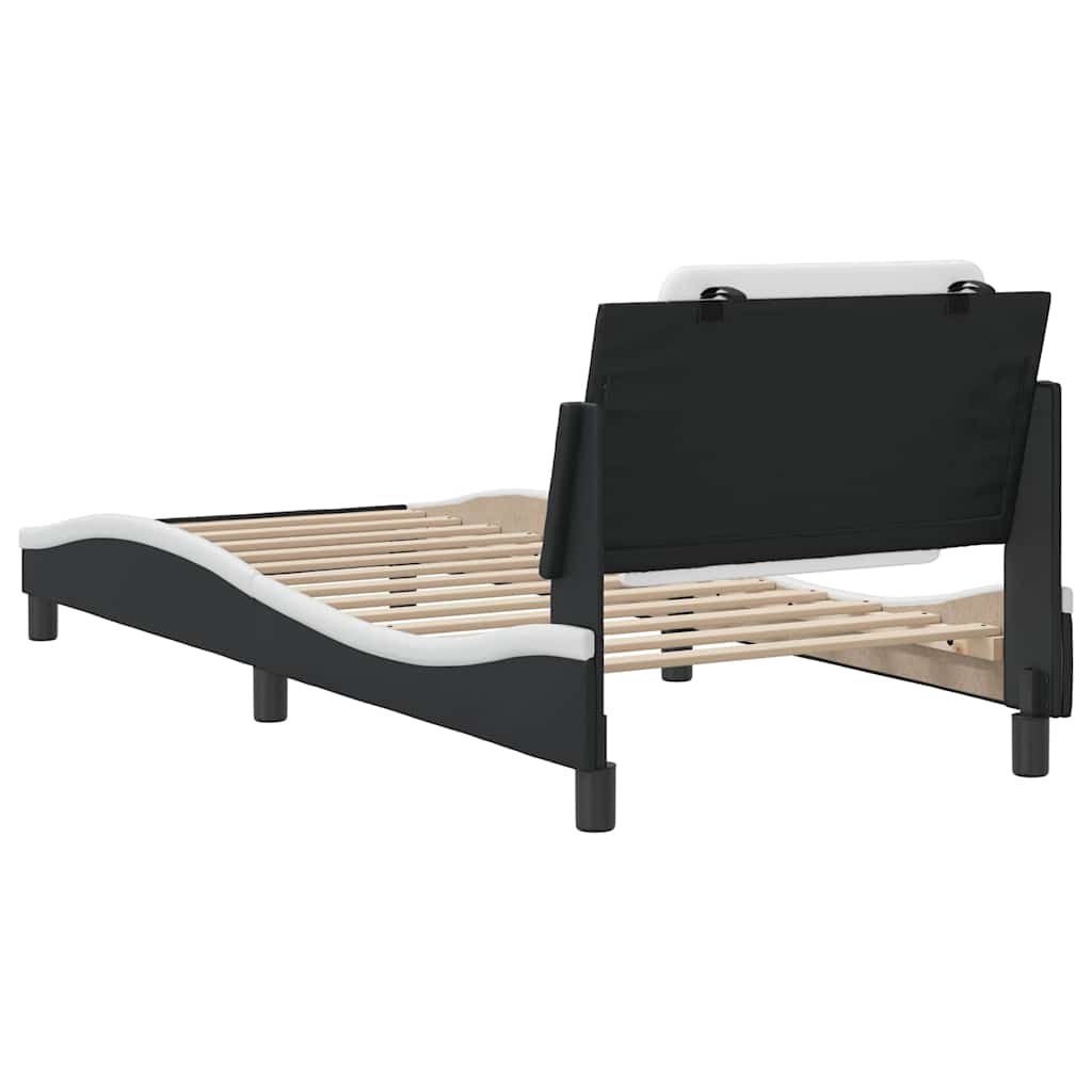 Bed Frame without Mattress "Zadar" Black and White 107x203 cm King Single Fabric