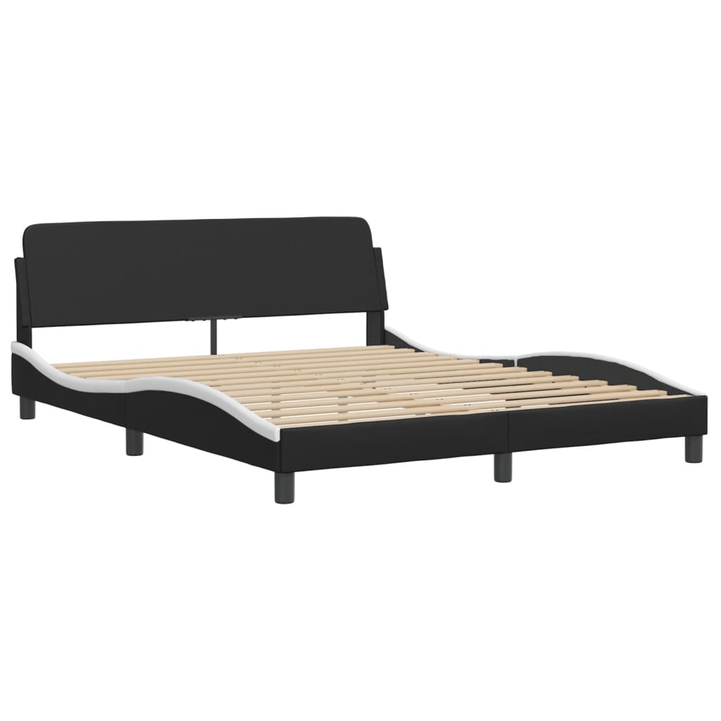 Bed Frame without Mattress "Zadar" Black and White 152x203 cm Queen Fabric