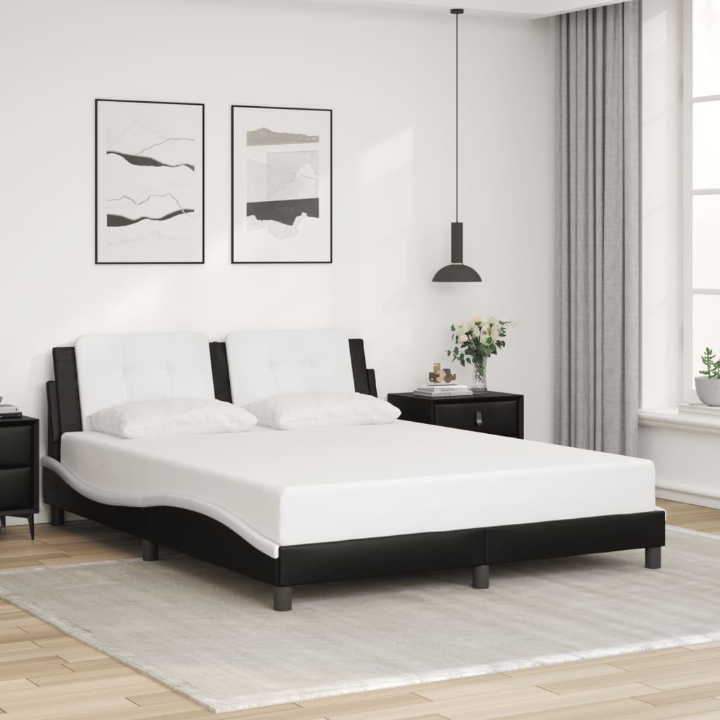 Bed Frame without Mattress "Zadar" Black and White 152x203 cm Queen Fabric