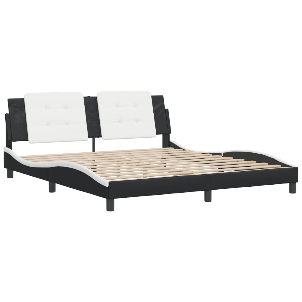 Bed Frame without Mattress "Zadar" Black and White 180x200 cm King Fabric