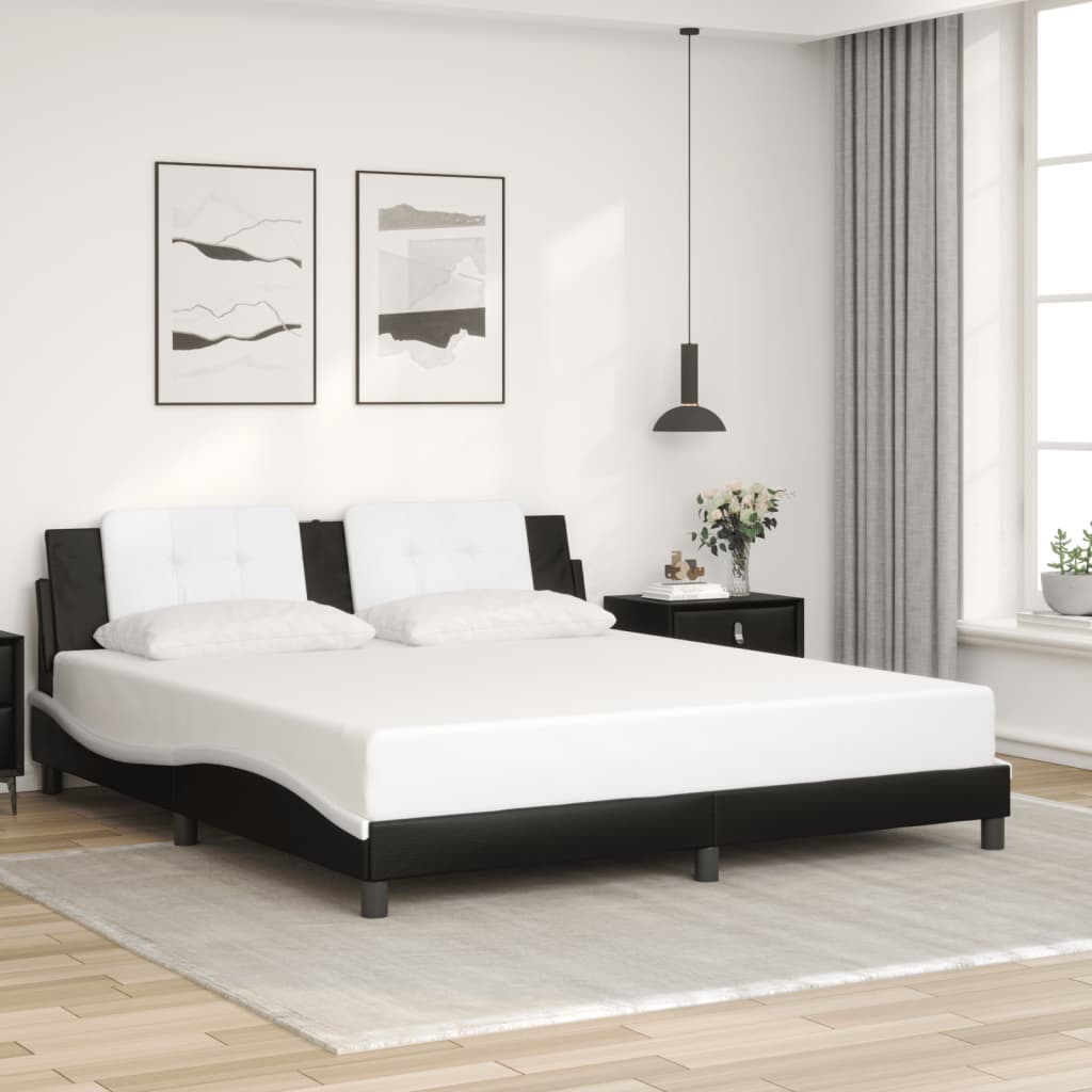 Bed Frame without Mattress "Zadar" Black and White 180x200 cm King Fabric