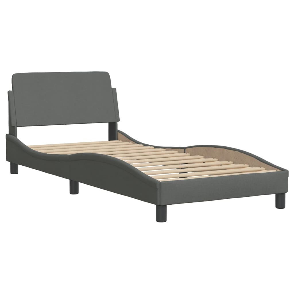 Bed Frame with LED without Mattress "Hvar" Dark Grey 90x190 cm Fabric
