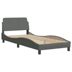 Bed Frame with LED without Mattress "Hvar" Dark Grey 90x190 cm Fabric