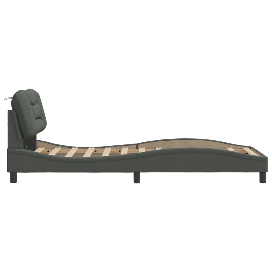 Bed Frame with LED without Mattress "Hvar" Dark Grey 90x190 cm Fabric