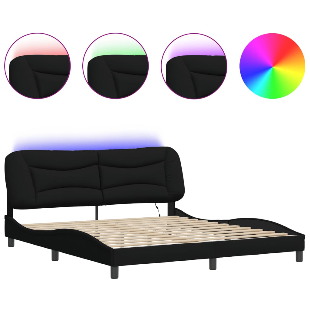Bed Frame with LED without Mattress "Hvar" Black 180x200 cm King Fabric