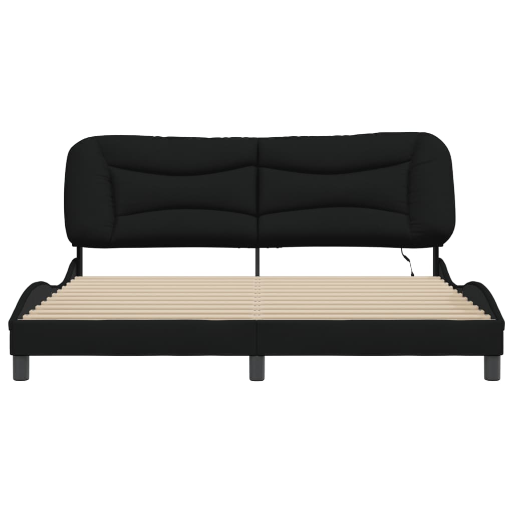 Bed Frame with LED without Mattress "Hvar" Black 180x200 cm King Fabric