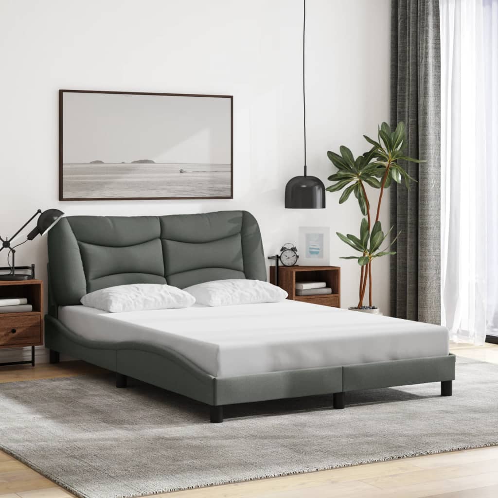 Bed Frame with LED without Mattress "Hvar" Dark Grey 137x190 cm Double Fabric
