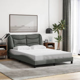 Bed Frame with LED without Mattress "Hvar" Dark Grey 137x190 cm Double Fabric