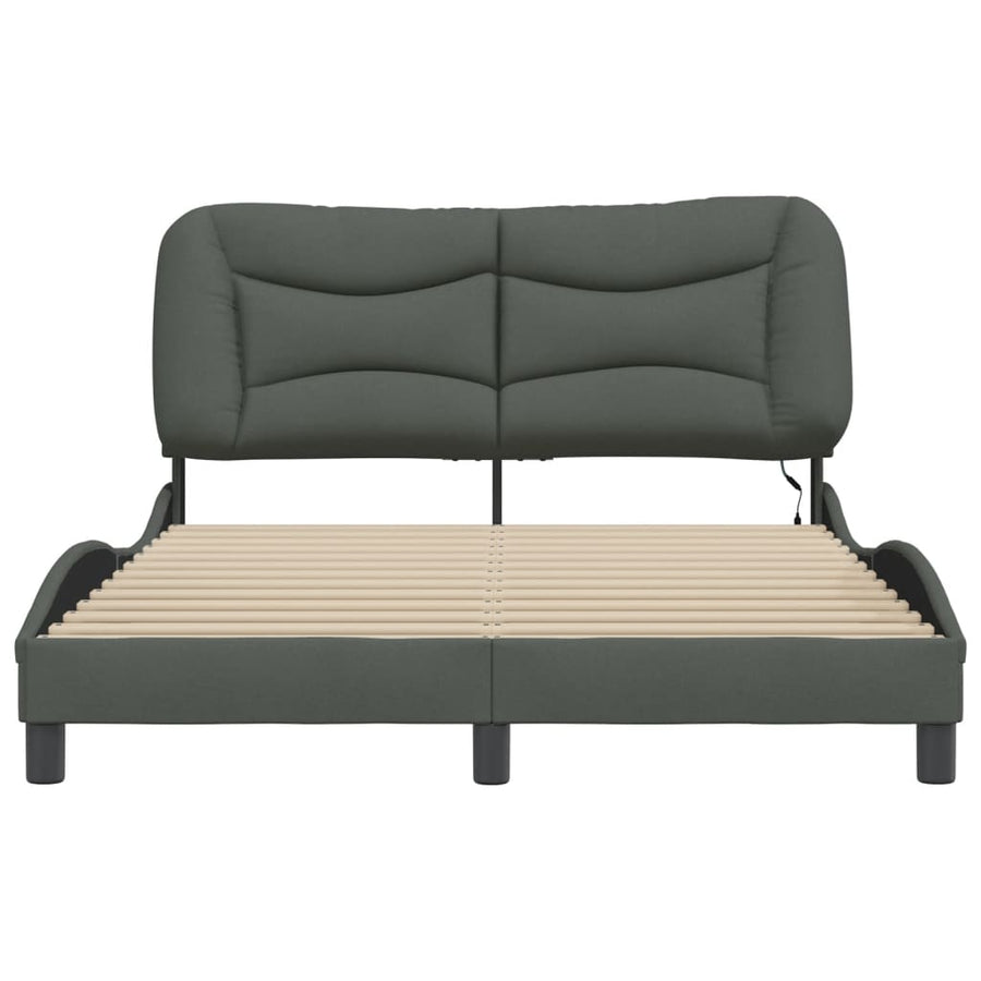 Bed Frame with LED without Mattress "Hvar" Dark Grey 137x190 cm Double Fabric