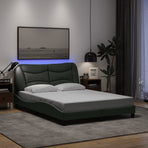 Bed Frame with LED without Mattress "Hvar" Dark Grey 137x190 cm Double Fabric