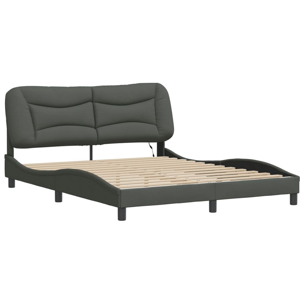 Bed Frame with LED without Mattress "Hvar" Dark Grey 152x203 cm Queen Fabric