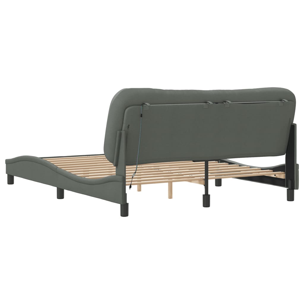 Bed Frame with LED without Mattress "Hvar" Dark Grey 152x203 cm Queen Fabric