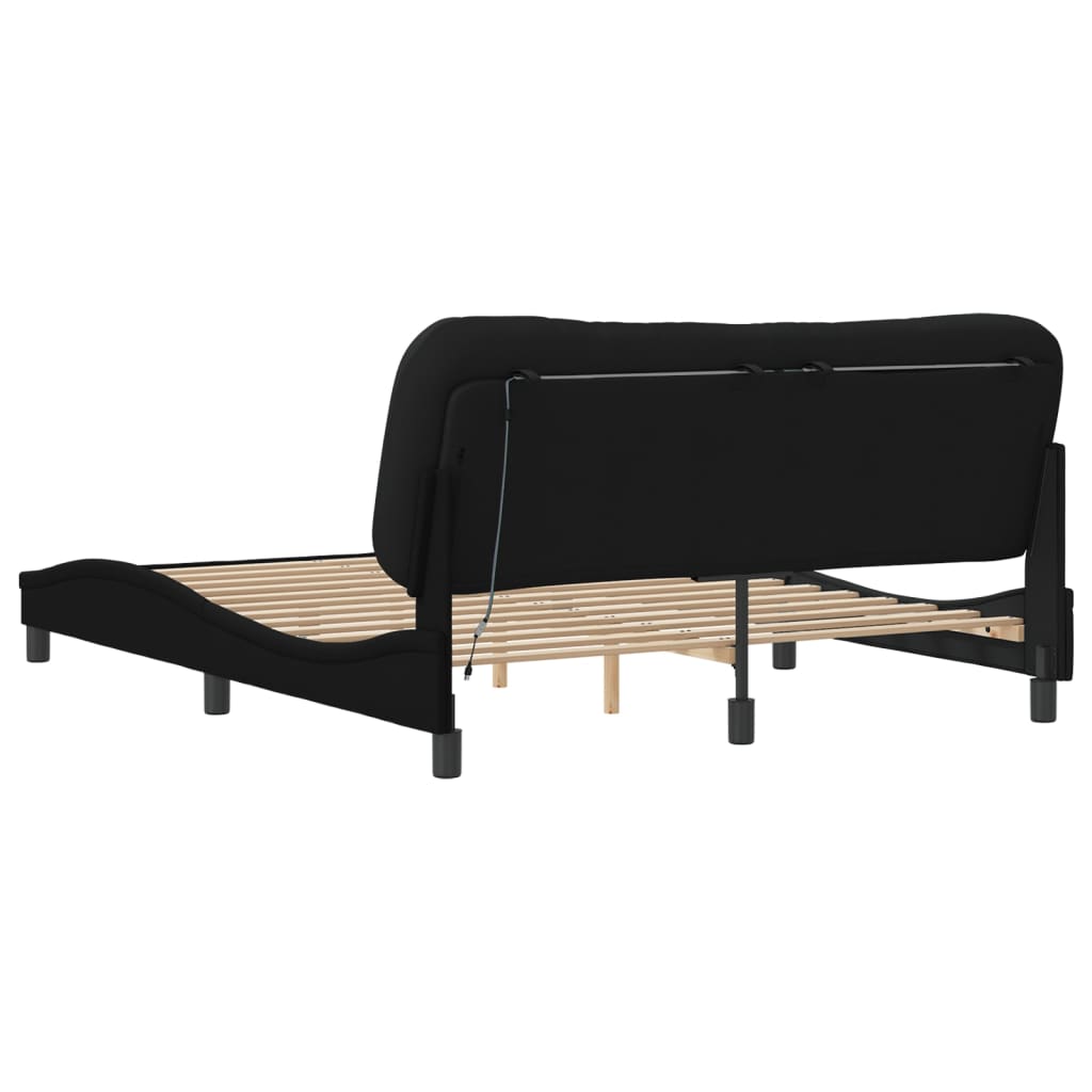 Bed Frame with LED without Mattress "Hvar" Black 152x203 cm Queen Fabric
