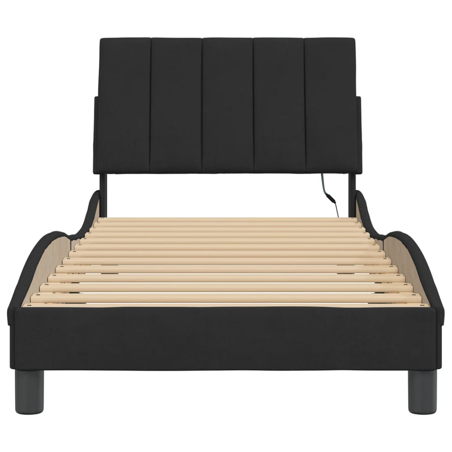 Bed Frame with LED without Mattress "Hanko" Black 90x190 cm Velvet