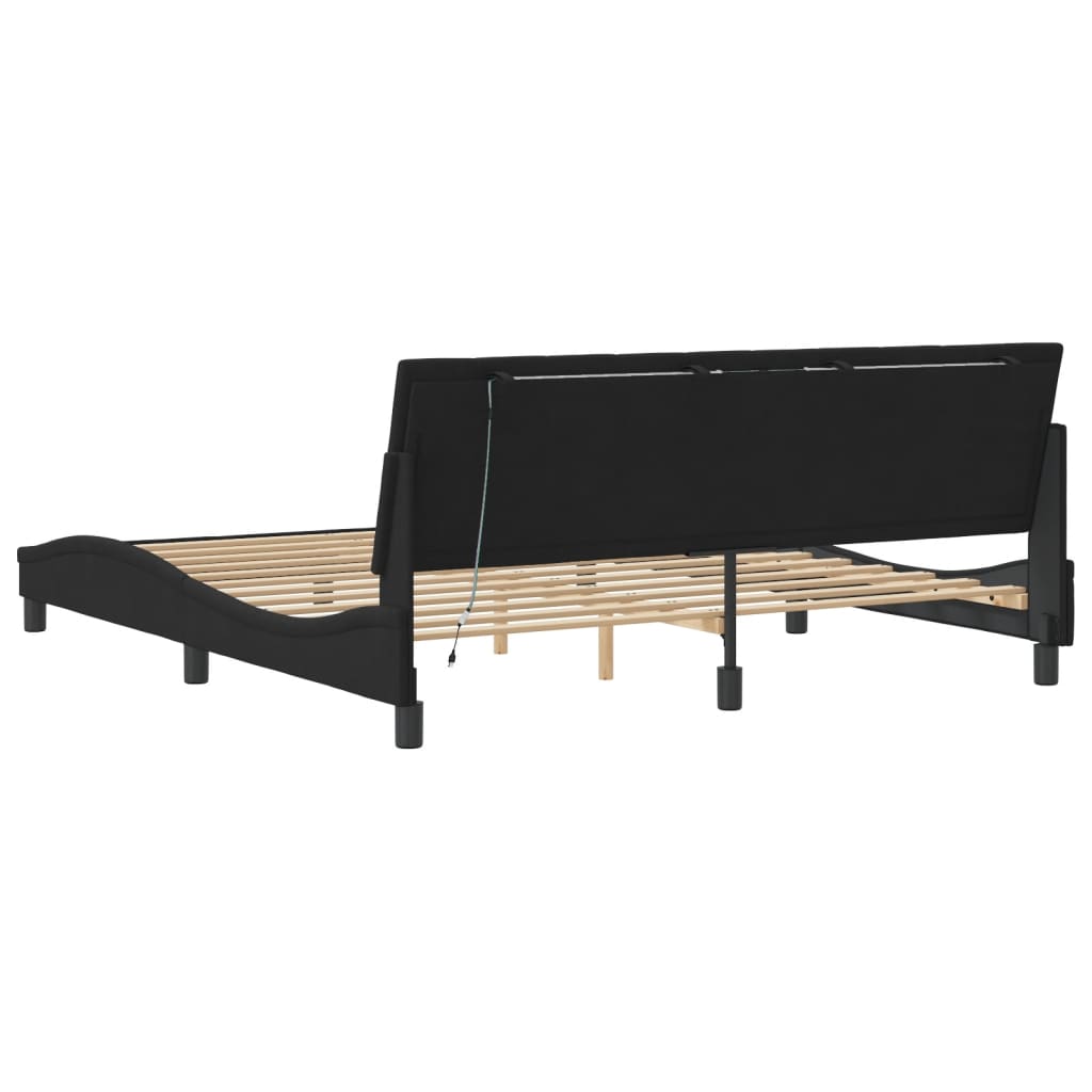 Bed Frame with LED without Mattress "Hanko" Black 180x200 cm King Velvet