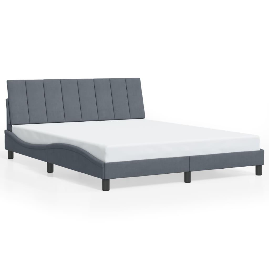 Bed Frame with LED without Mattress "Hanko" Dark Grey 152x203 cm Queen Velvet