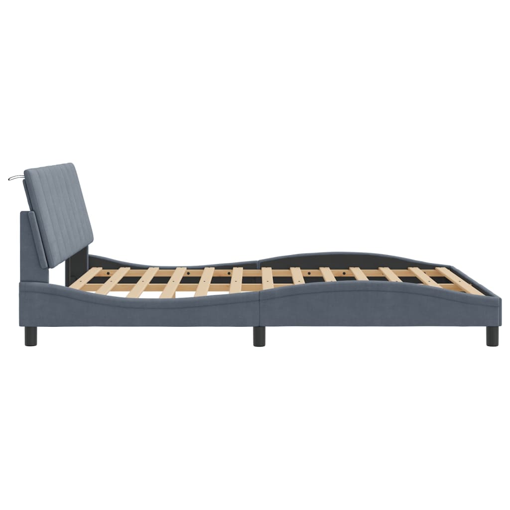 Bed Frame with LED without Mattress "Hanko" Dark Grey 152x203 cm Queen Velvet