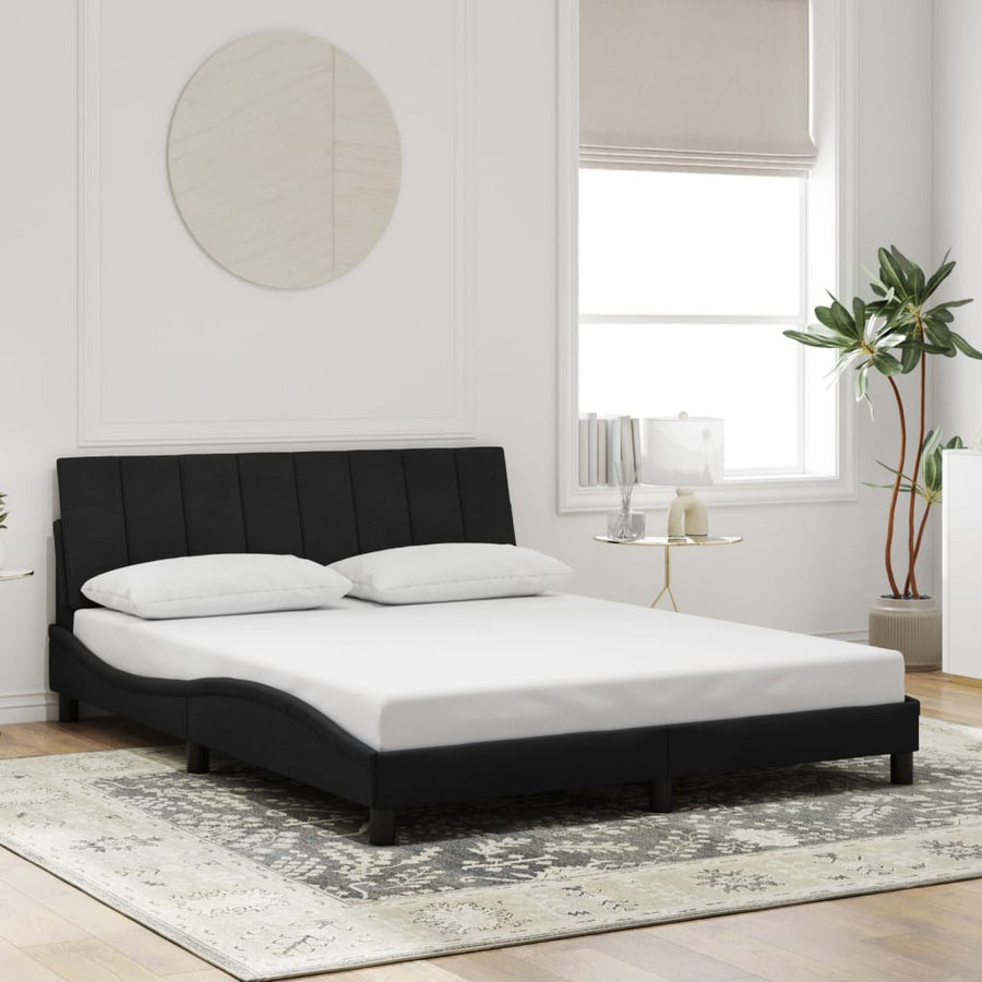 Bed Frame with LED without Mattress "Hanko" Black 152x203 cm Queen Velvet