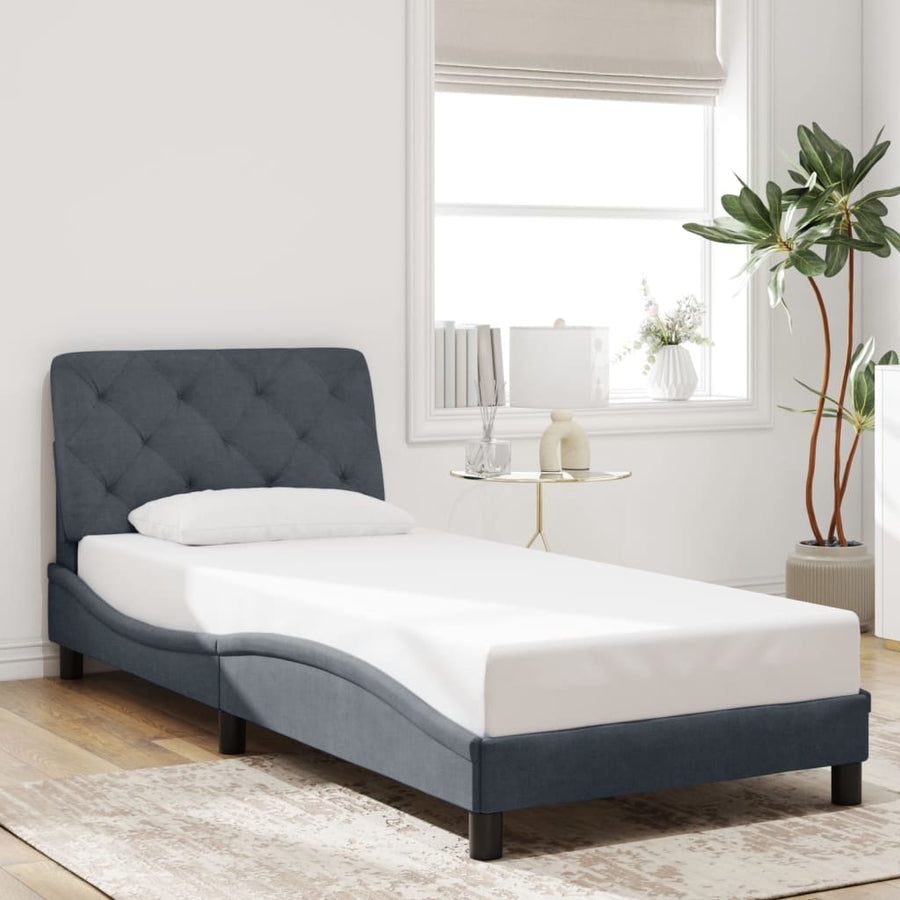 Bed Frame with LED without Mattress Dark Grey 90x190 cm Velvet