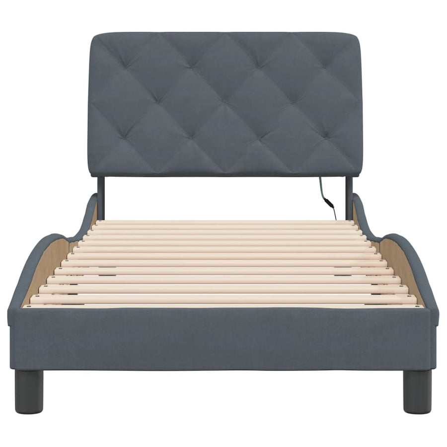 Bed Frame with LED without Mattress Dark Grey 90x190 cm Velvet