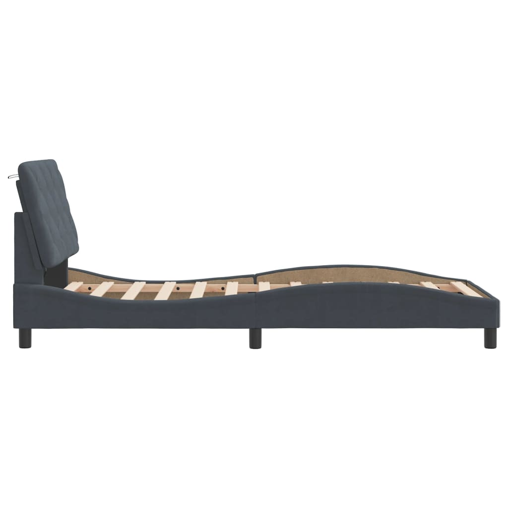 Bed Frame with LED without Mattress Dark Grey 90x190 cm Velvet