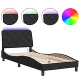 Bed Frame with LED without Mattress Black 90x190 cm Velvet - Front View