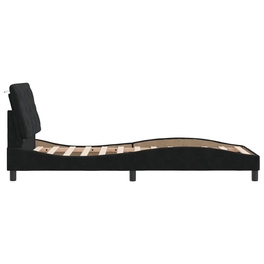 Bed Frame with LED without Mattress Black 90x190 cm Velvet