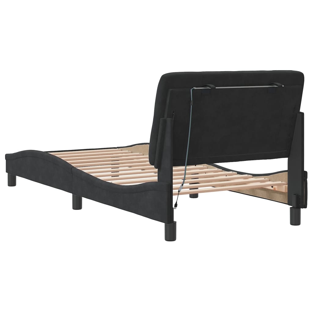 Bed Frame with LED without Mattress Black 90x190 cm Velvet