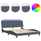 Bed Frame with LED without Mattress Dark Grey 152x203 cm Queen Velvet - Front View