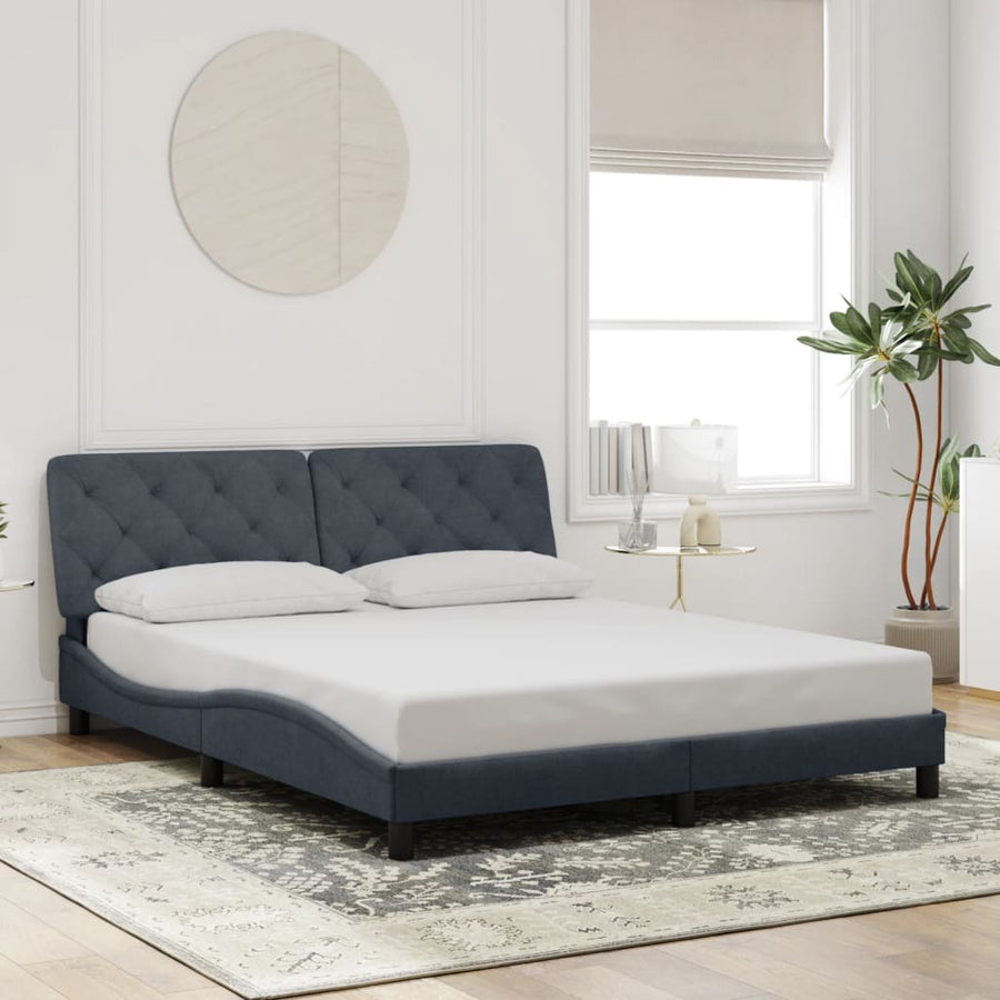 Bed Frame with LED without Mattress Dark Grey 152x203 cm Queen Velvet