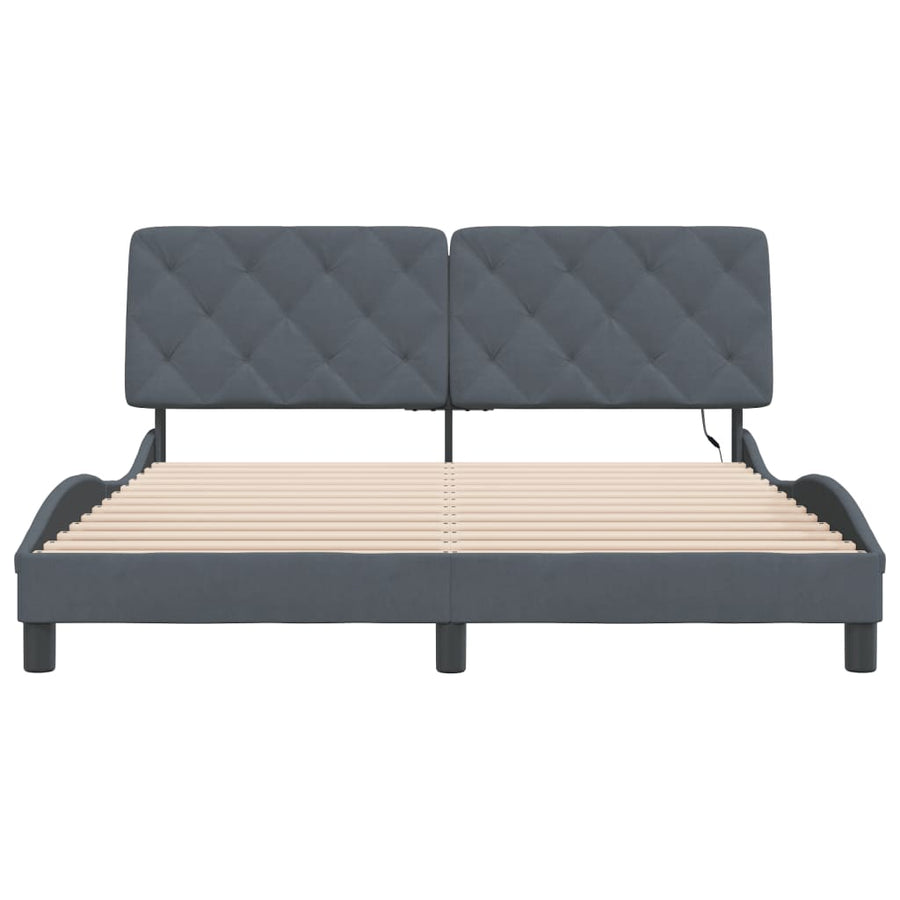 Bed Frame with LED without Mattress Dark Grey 152x203 cm Queen Velvet