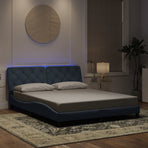 Bed Frame with LED without Mattress Dark Grey 152x203 cm Queen Velvet
