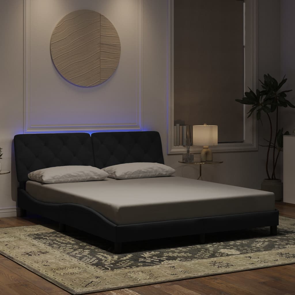 Bed Frame with LED without Mattress Black 152x203 cm Queen Velvet