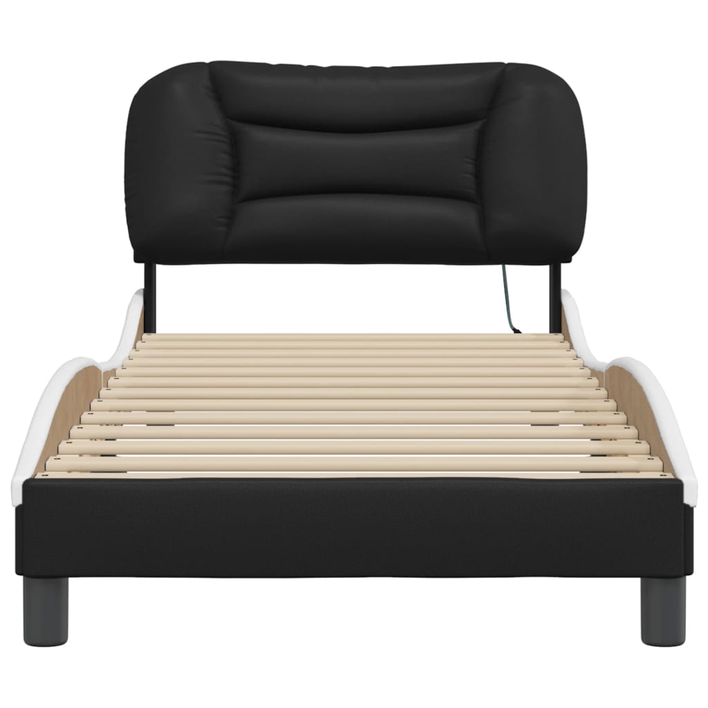 Bed Frame with LED without Mattress "Hvar" Black and White 90x190 cm