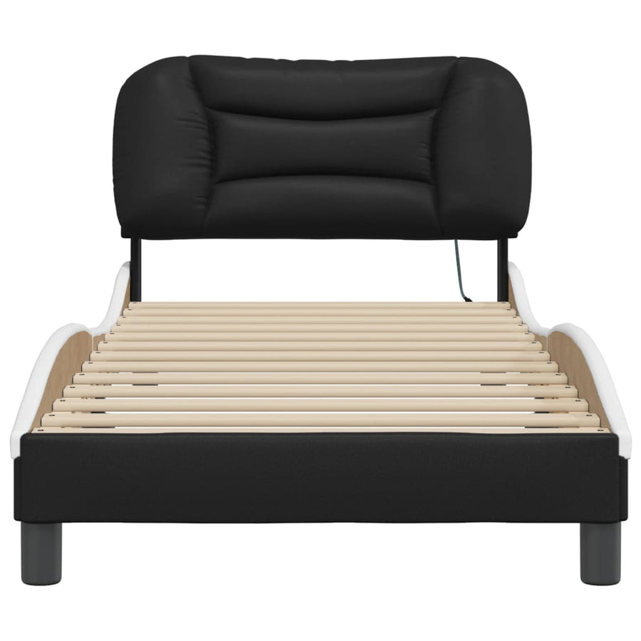 Bed Frame with LED without Mattress Hvar Black&White 90x190 cm